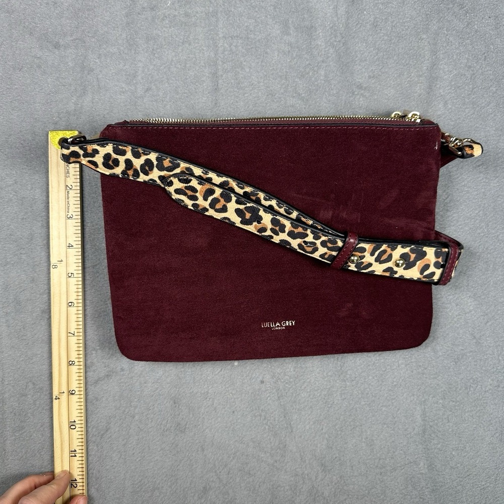 Luella Grey London Polly Zip Top Leather Suede Textured Crossbody Bag Burgundy - Picture 2 of 10